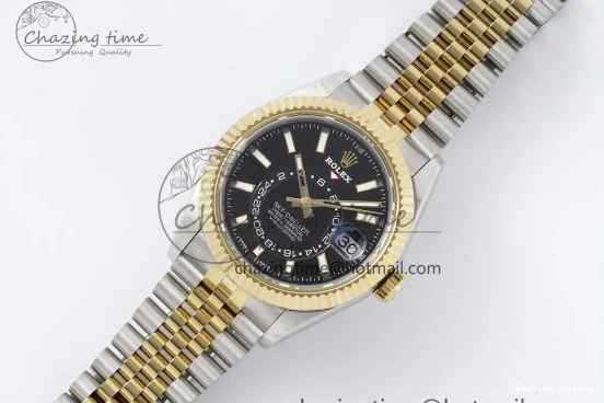 0502 Skydweller SS YG Noob Best Edition Black Dial on SS YG Jubilee Bracelet A23J Efficient 2122